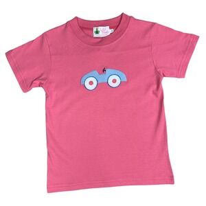 Lily Pads Pink Salmon Antique Roadster Tee Blue Car 100% Cotton Sz 4